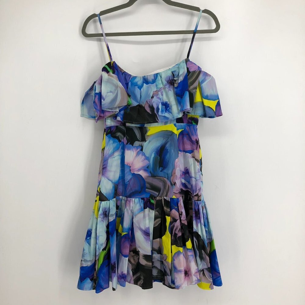 NWT MSGM Abstract Floral  Sleeveless Multicolor Ruffle Cotton Mini Dress Size 10 - Picture 5 of 16